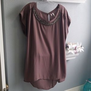 Plum blouse with boat neck beading